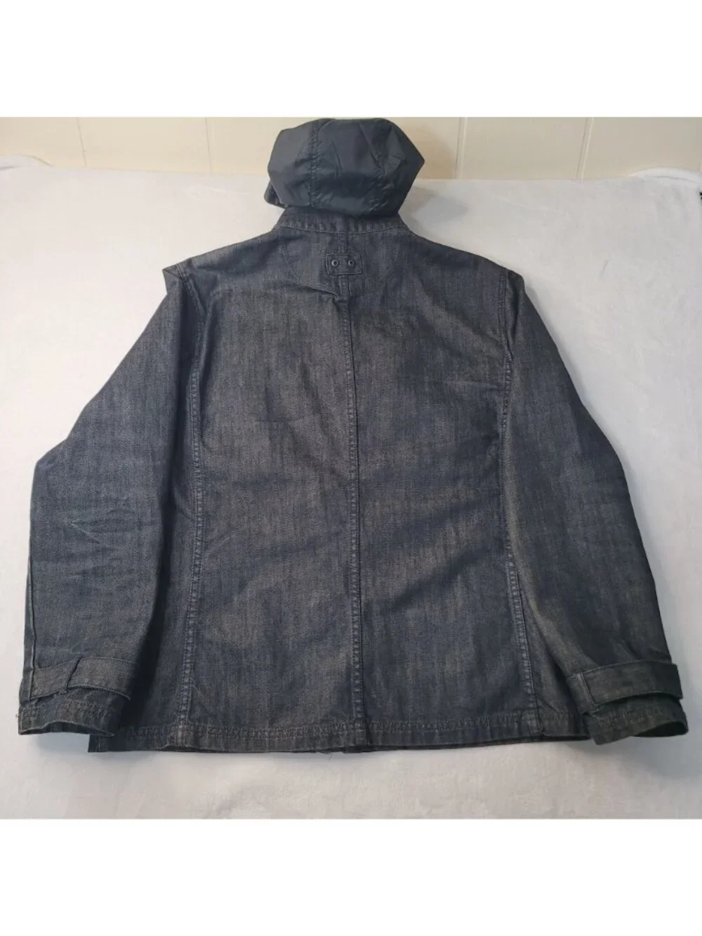 Converse One Star Men's Hooded Full Zip Button Black Denim Jacket Size L - Picture 3 of 14